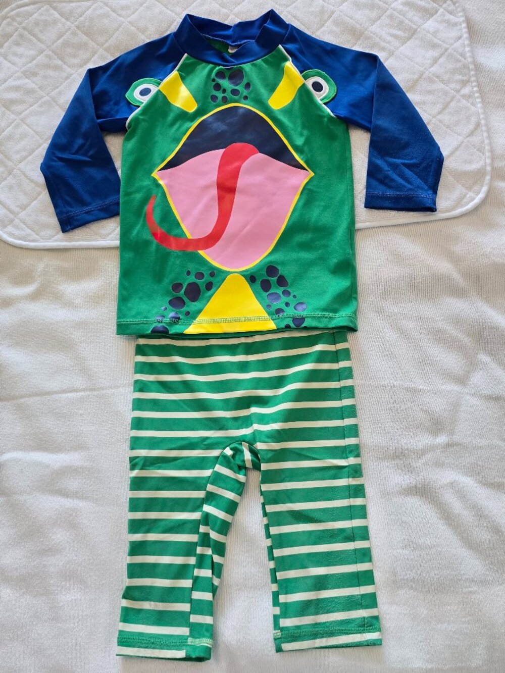 4-5Y Mini Boden Surf Suit Rash Guard Set- Green/Blue Frog